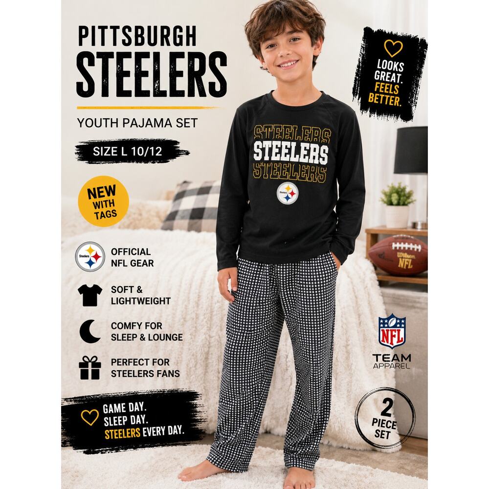 NWT NFL Pittsburgh Steelers Youth Pajama Set Size L 10/12